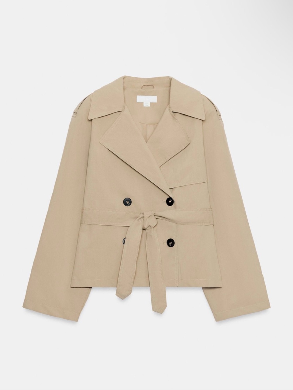 ZARA Womens Beige Tie-Waist Short Trench Coat